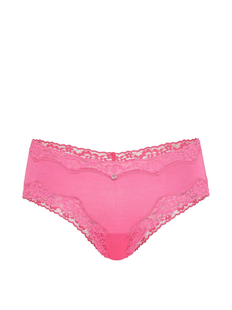 Chiloți de bumbac cu dantelă pe margini, dantelă-talie obraznică. Produsul este roz și provine din colecția Lace Trim.