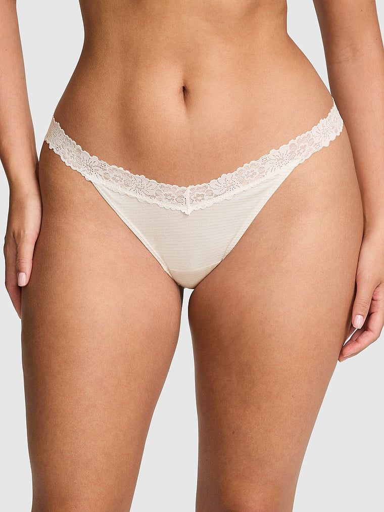 PINK Chiloți tanga din bumbac cu dantelă