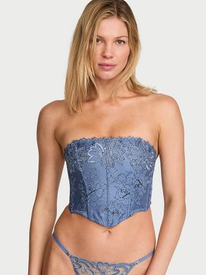Very Sexy Top corset cu bustieră cu broderie denim