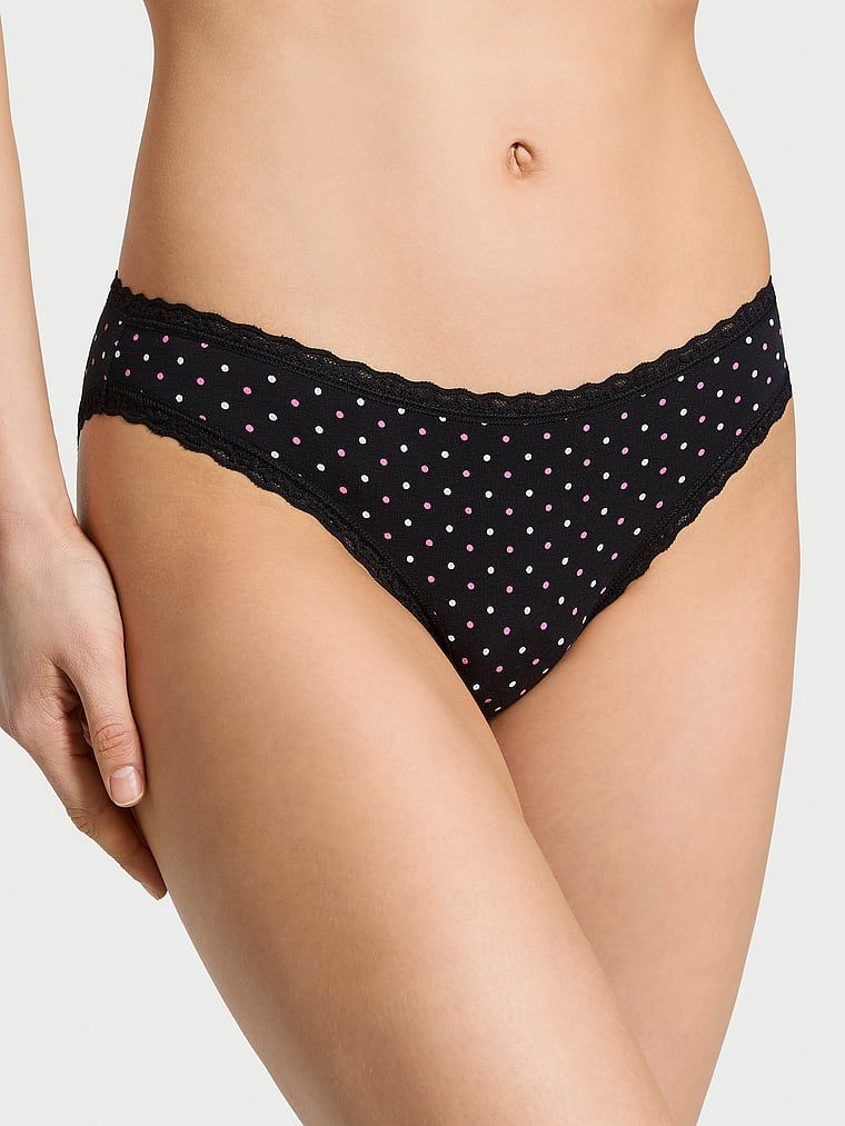 Chiloți din bumbac cu dantelă Lunghi-Trim Bikini. Produsul este modelat și provine din colecția Lacie.