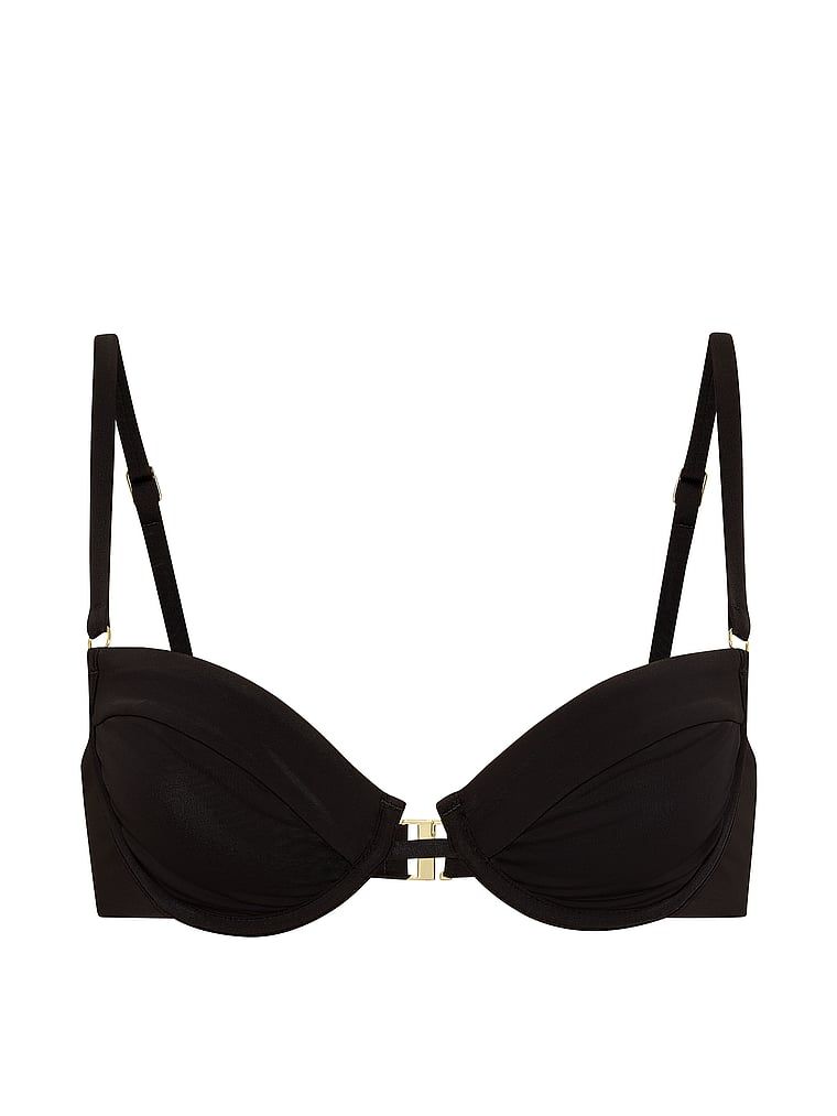 Balconet de top de bikini fără căptușeală. Produsul este negru și provine din colecția Victoria's Secret Swim.