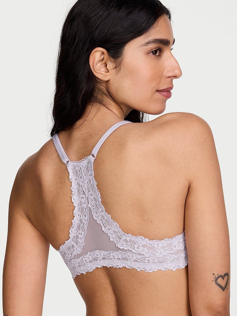 Sutien push-up fixat în față cu dantelă pe spate, Racerback. Produsul este de culoare mov și provine din colecția Body by Victoria.