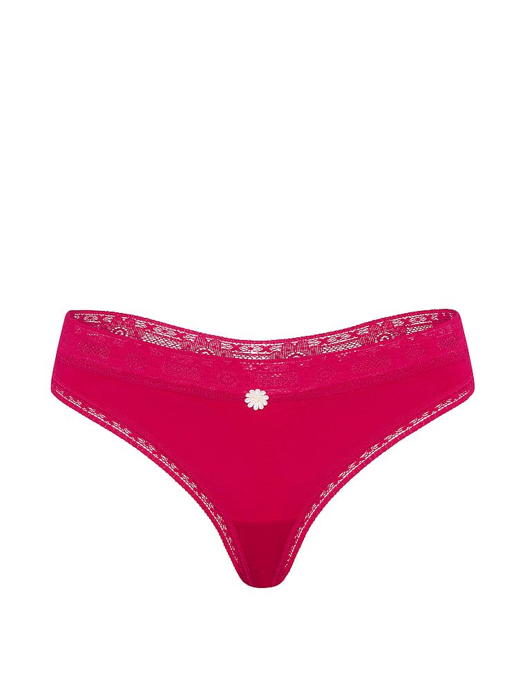 Tanga de bumbac cu dantelă, dantelă - dantelă. Produsul este roz și provine din colecția Lace Trim.