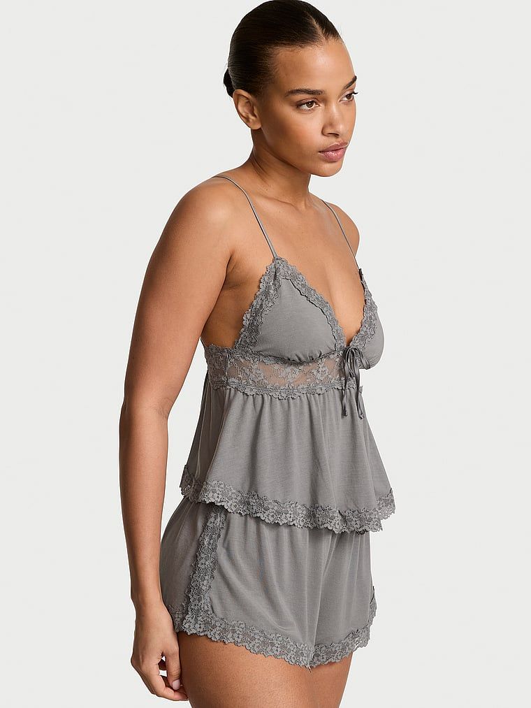 Set de dormit modal - top cu bretele și pantaloni scurți SoSoft. Produsul este de culoare gri și provine din colecția Victoria's Secret.