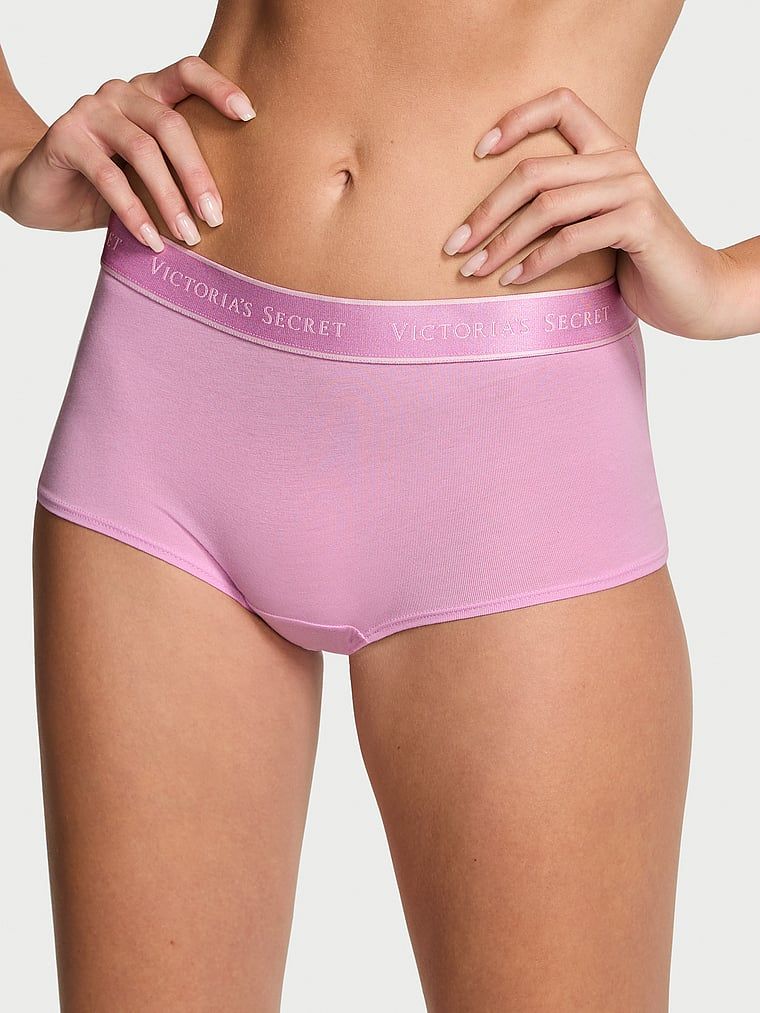 Pantaloni scurți din bumbac cu logo în talie Boyshort. Produsul este de culoare violet și provine din colecția Cottumbac.