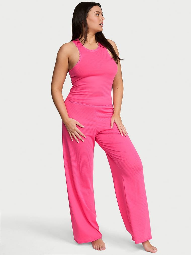 Victoria's Secret Set maiou și pantaloni, din bumbac, cu dungi în nuanțe de gri