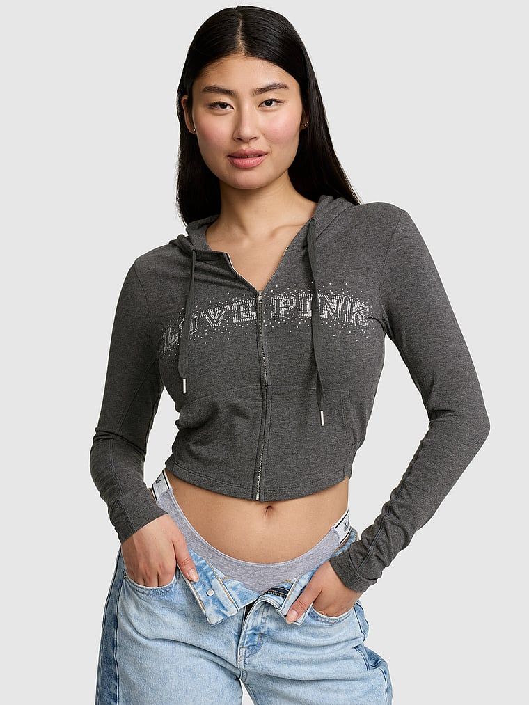 PINK Hanorac din bumbac cu fermoar integral All-Day Cotton™