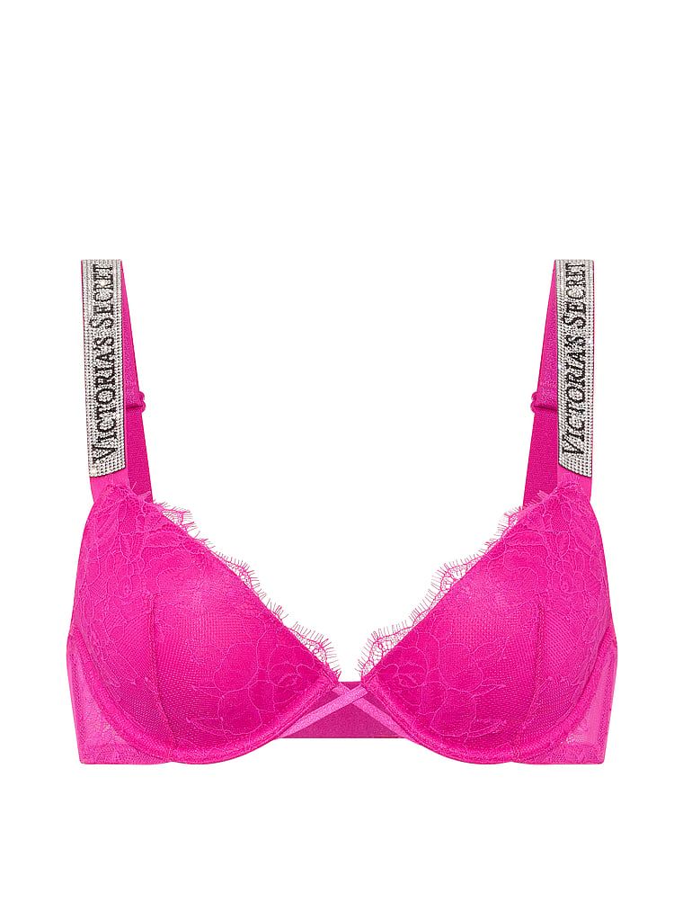 Suten din dantelă ușor căptușită cu bretele Shine Strap Demi lucioase. Produsul este roz și provine din colecția Very Sexy.