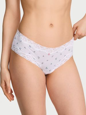 Lace Trim Chiloți Cheeky din bumbac cu talie din dantelă, cu dungi
