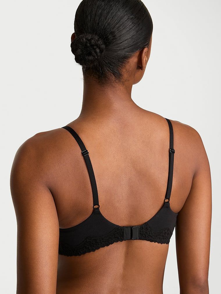 Sutien din bumbac ușor căptușit, Lace-Trim. Produsul este negru și provine din colecția de tricouri.