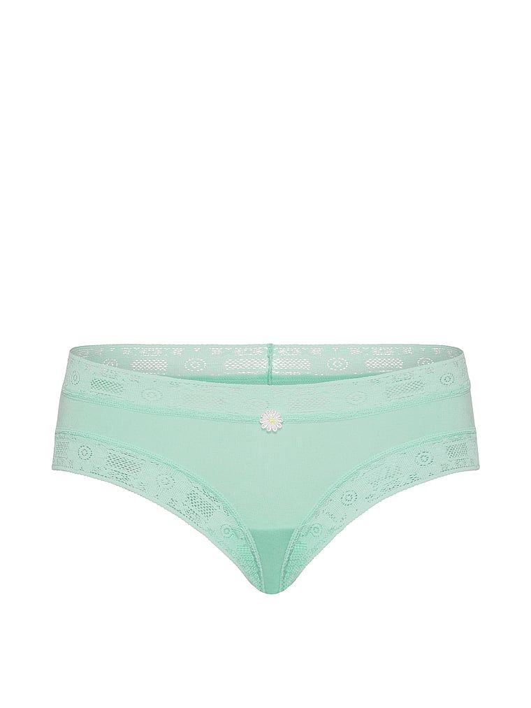 Chiloți din bumbac cu dantelă croșetată Obraznici. Produsul este verde și provine din colecția Lace Margin.