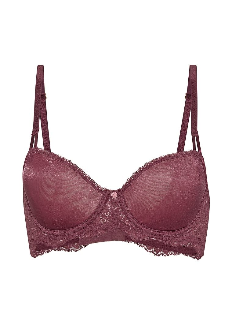 Wicked Sheer Shimmer sutien balconette fără căptușeală. Produsul este roz și provine din colecția Dream Angels.
