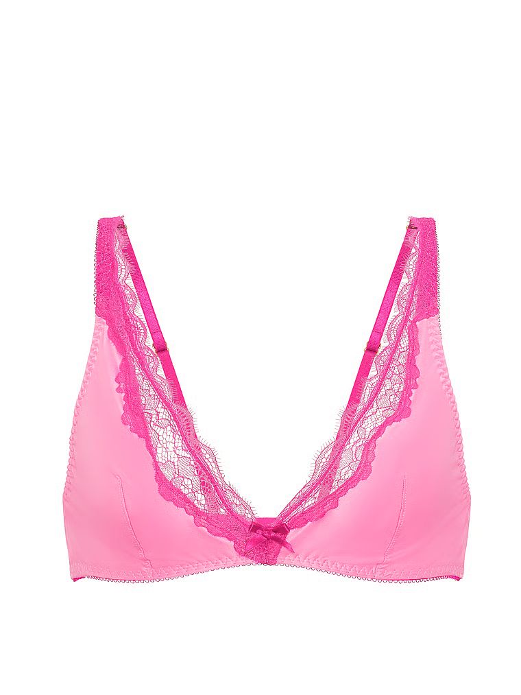 Sutiene fără sârmă, fără sârmă, satin Tease. Produsul este roz și provine din colecția Victoria's Secret.