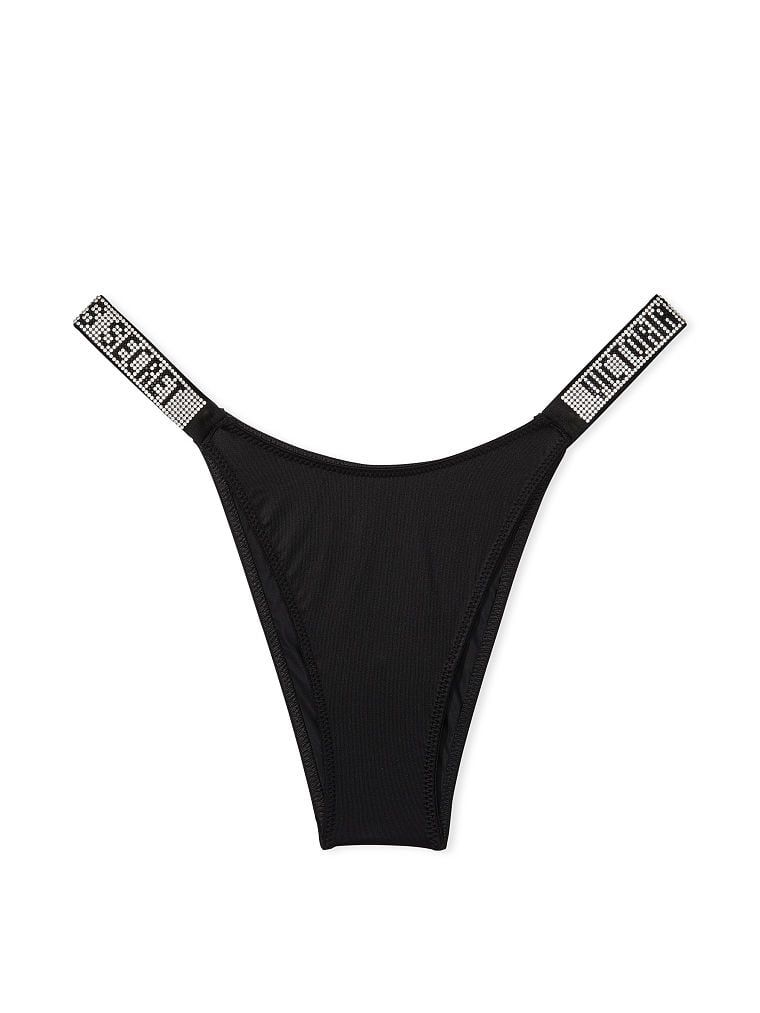 Chiloți brazilieni cu bretele strălucitoare Shine Strap brazilian. Produsul este negru și provine din colecția Very Sexy.