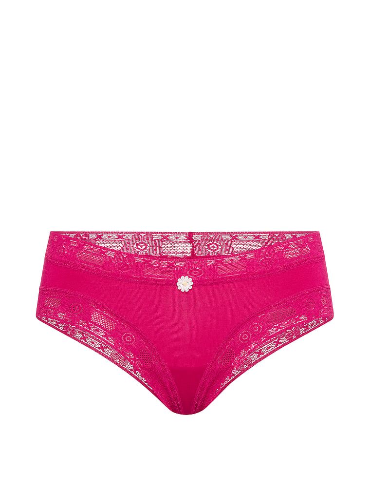 Chiloți din bumbac cu dantelă croșetată Cheeky. Produsul este roz și provine din colecția Lace Trim.