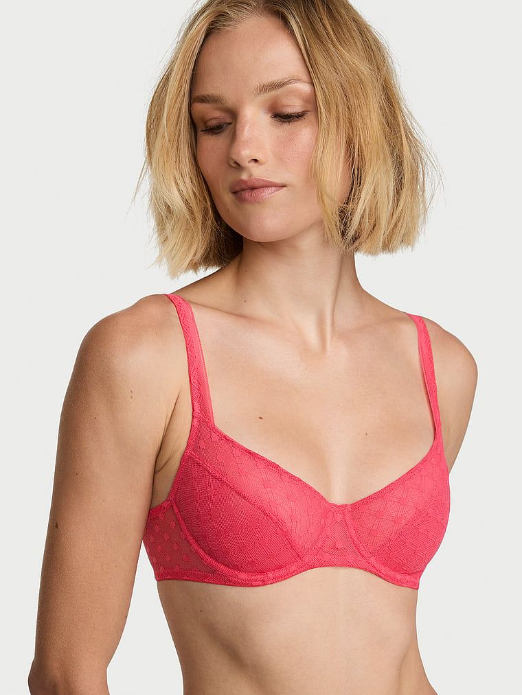 Lacie Sutien Balconette fără căptușeală, din dantelă cu model geometric cu buline