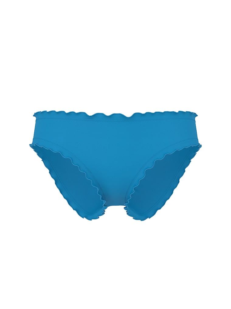 Pantalon de bikini obraznic și încrețit. Produsul este albastru și provine din colecția Victoria's Secret Swim.