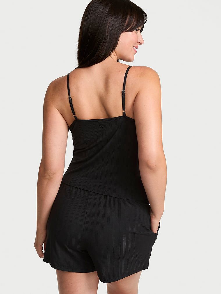 Set de dormit modal - top cu bretele și pantaloni scurți SoSoft. Produsul este negru și provine din colecția Victoria's Secret.
